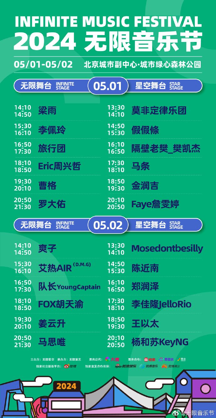 2024年北京無限音樂節(jié)演出時間表